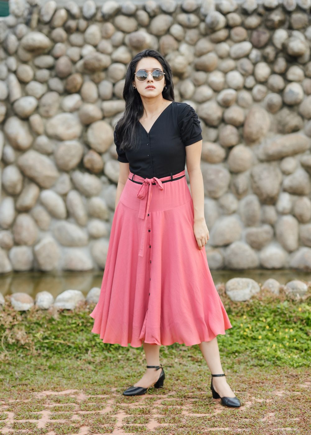 Women's Black & peach dress