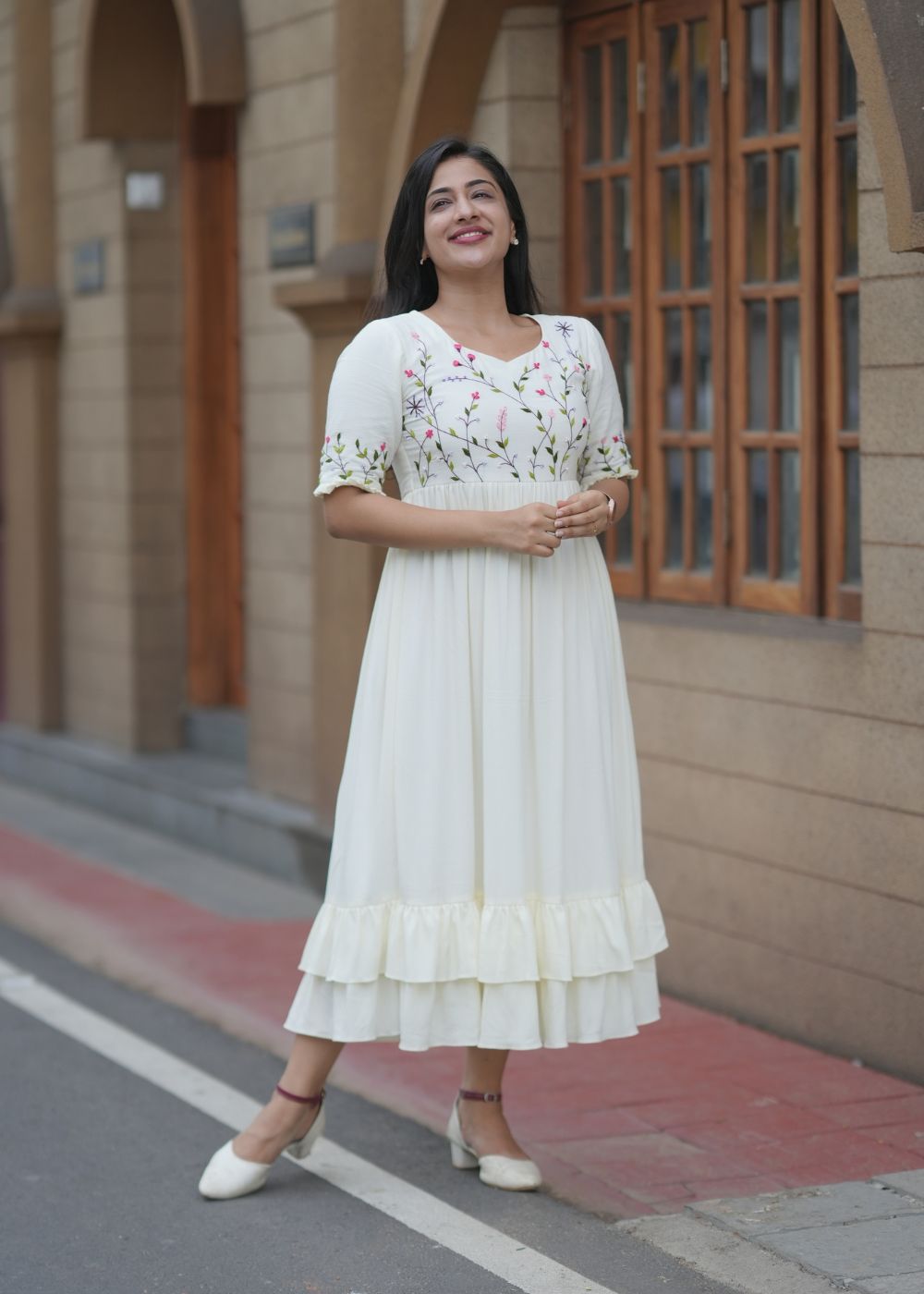 Women's off white hand embroidery dress Women's off white hand embroidery dress