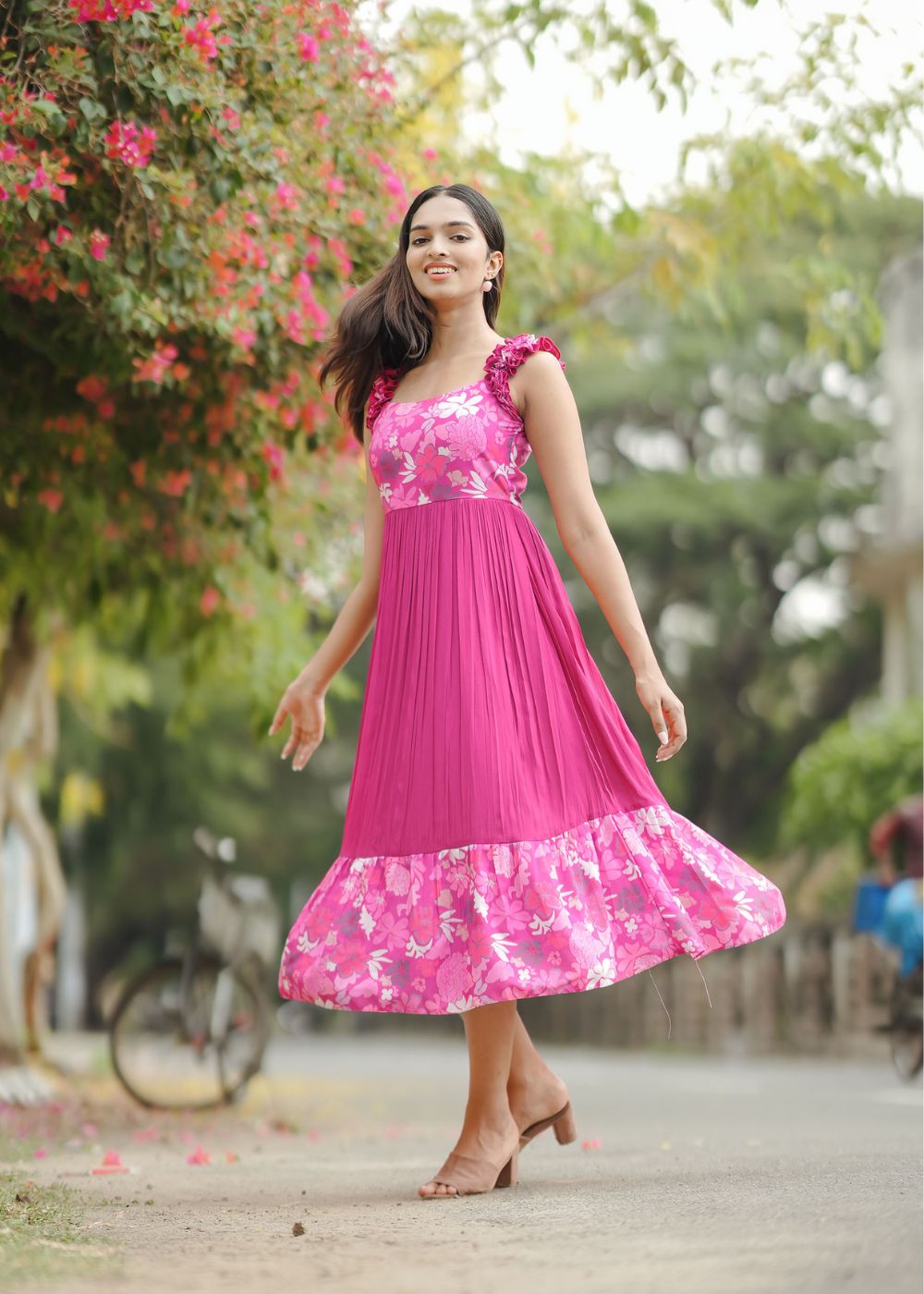Robe Fillette Tea Collection - Taille 3T - Rose Fuchsia Fleuri Manches Courtes - Coton