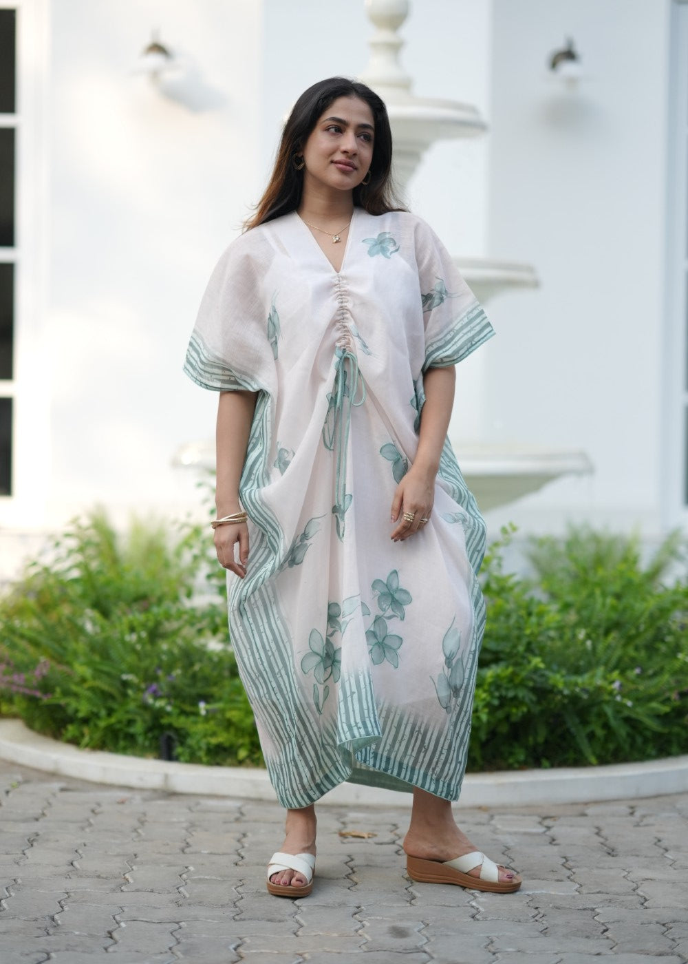Sage Petal Linen Kaftan