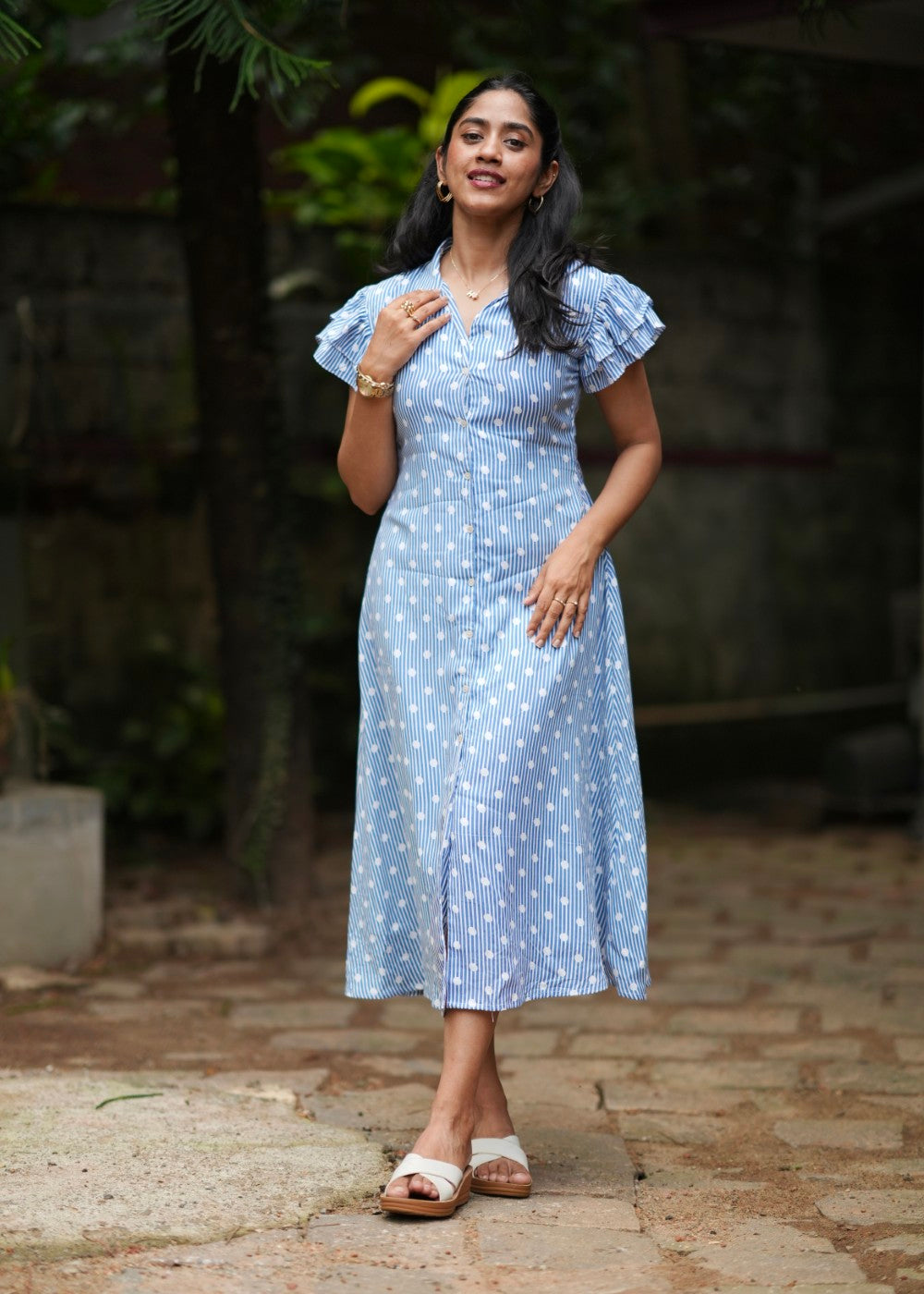 polka dot dress light blue Women's & white stripes with Evening dress Minnie Mouse themed party 25.5 26 S Hole Centers:1hole