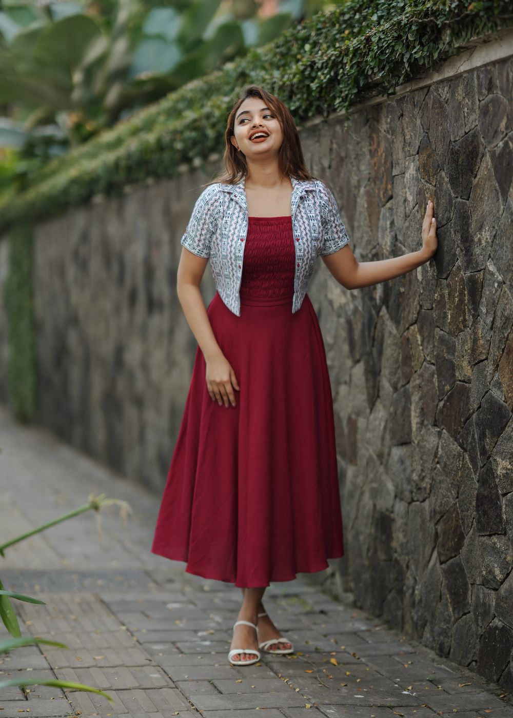 Short Dress With Long Shrug Women's Red White, Blue Shrug Dress