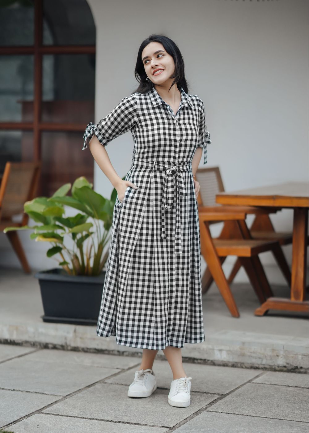 Women's black & white check dress