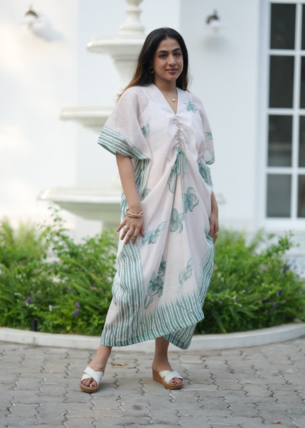 Sage Petal Linen Kaftan