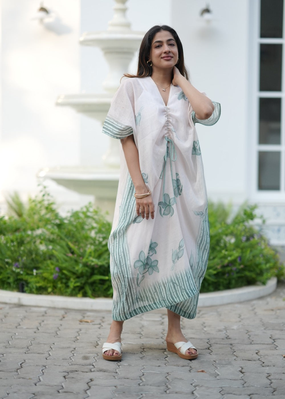 Sage Petal Linen Kaftan