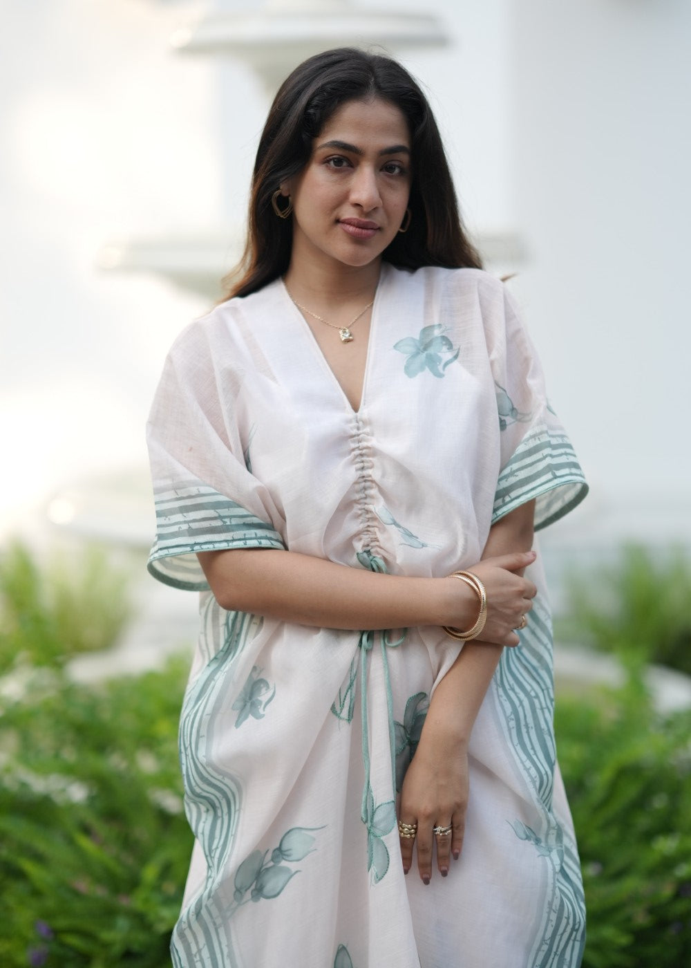 Sage Petal Linen Kaftan