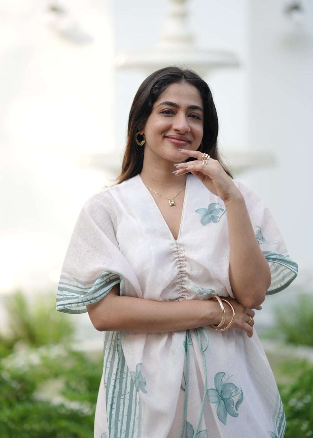 Sage Petal Linen Kaftan