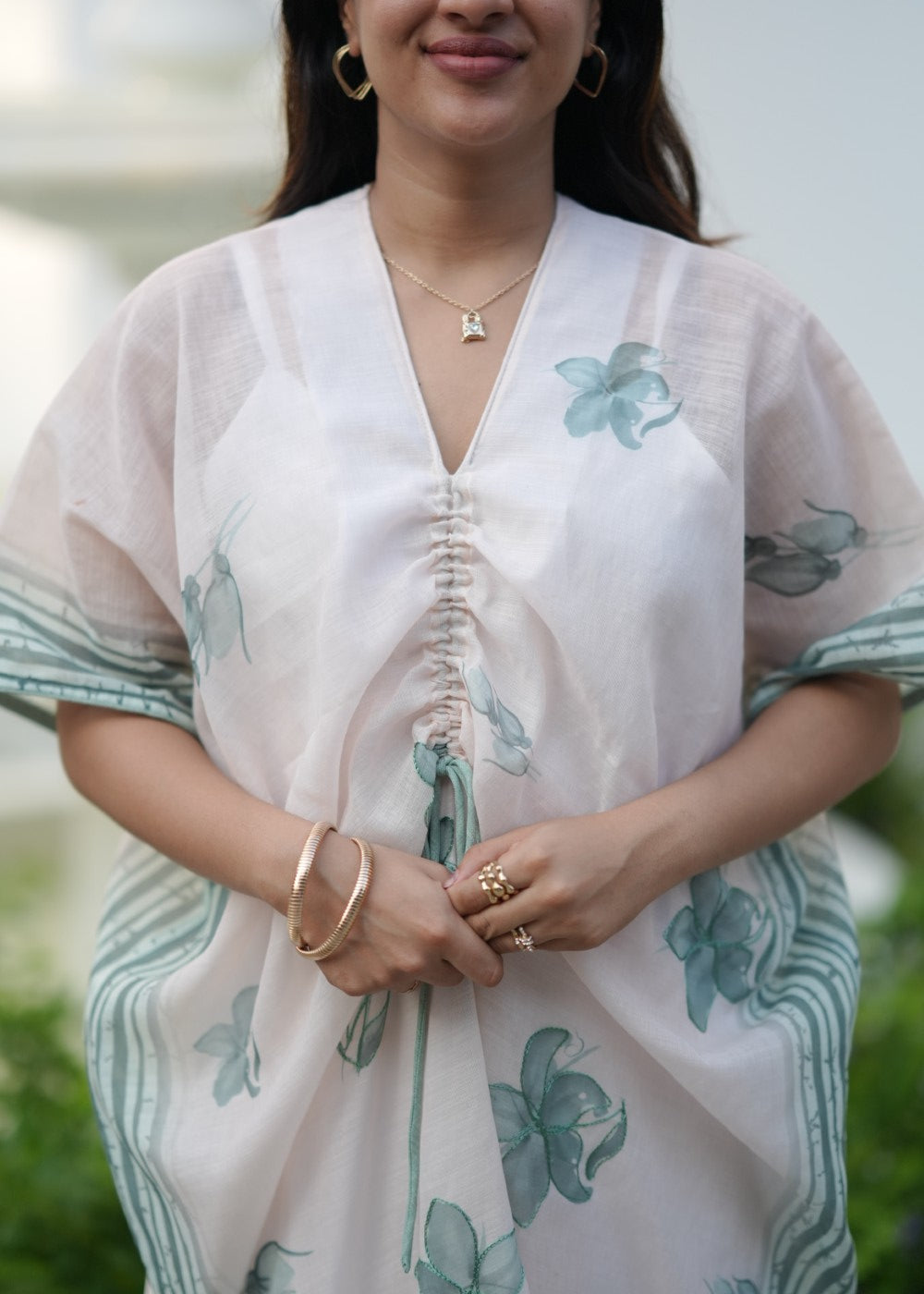 Sage Petal Linen Kaftan