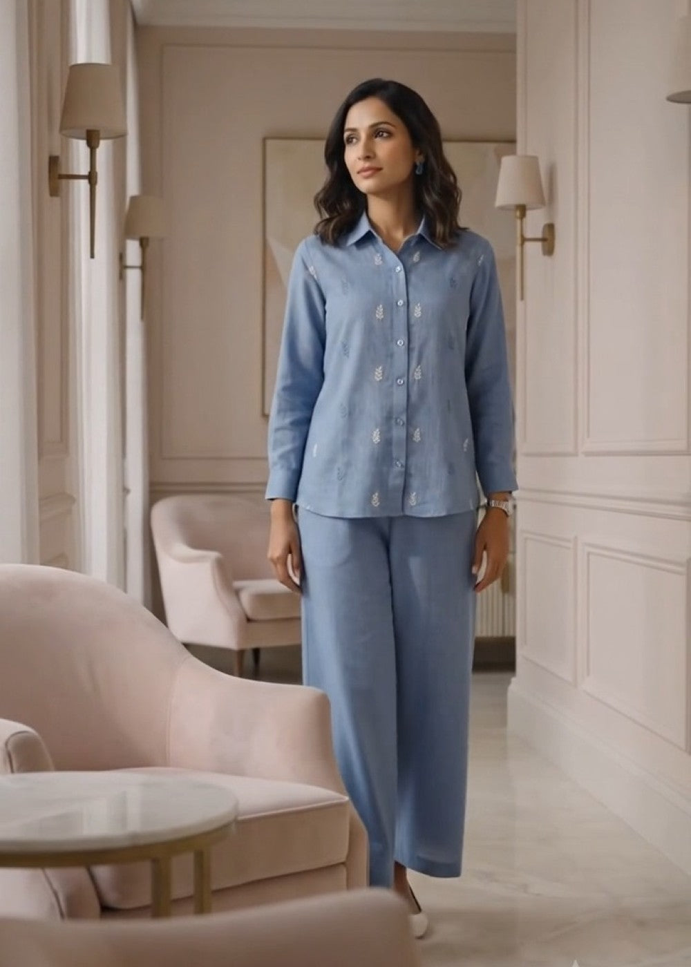 Blue Whisper Linen Set