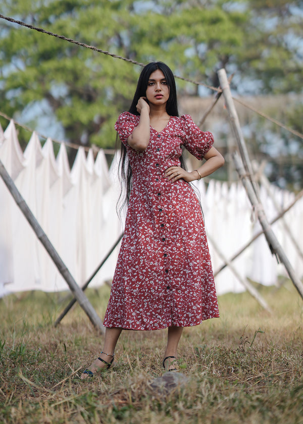 Women's Burgundy Floral Dress