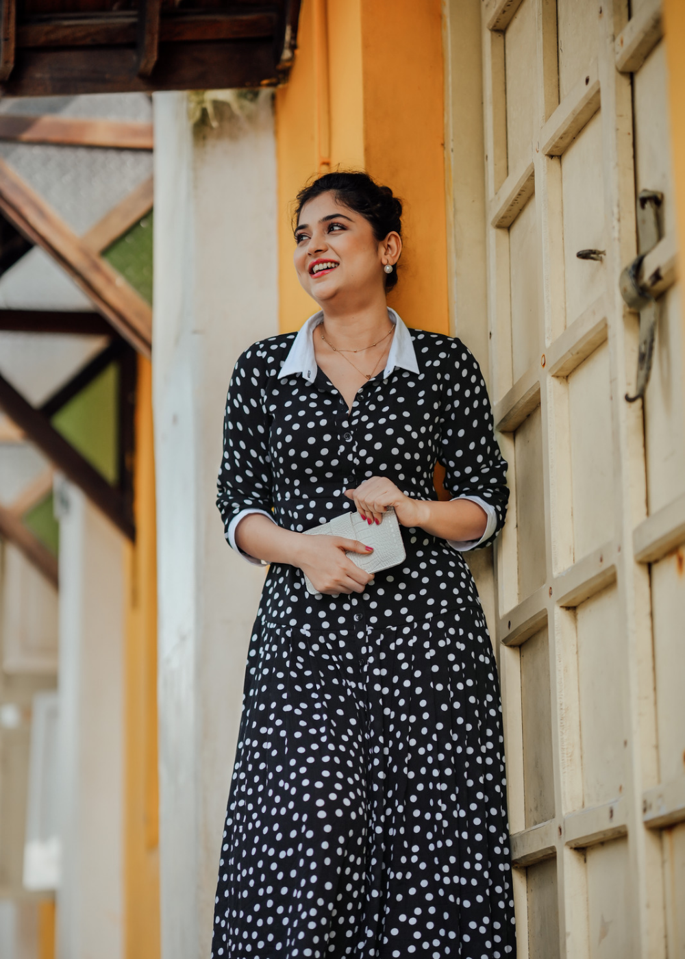 Black and hot sale white shirt dress