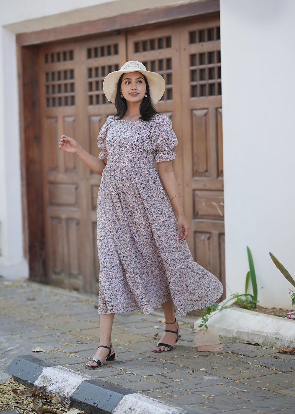 Women's Beige Floral Dress