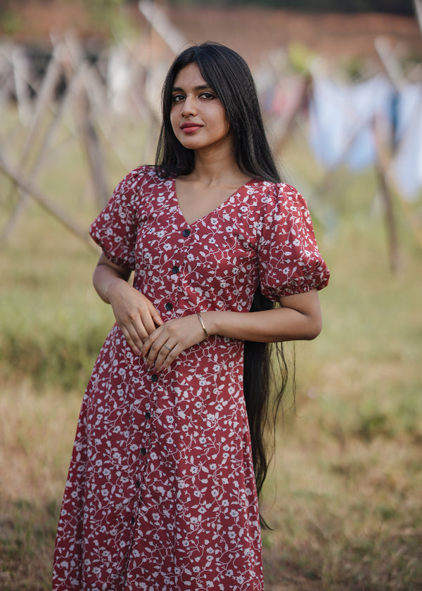 4631 Burgundy Floral Cross Strap Dress